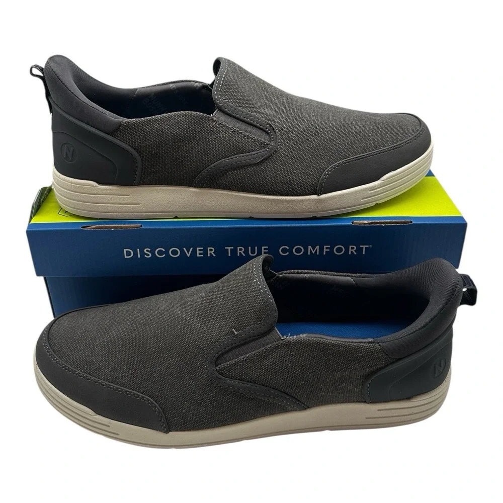 Nunn Bush Kore City Walk EZ Shoes Men Sz 14 M Cement Grey Moc Toe Slip On Canvas